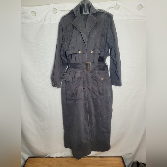 Vintage TOGETHER Black Long Duster Trench Coat sz 8 Tall - Picture 1 of 16